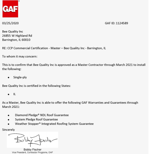 GAF Commercial Reference Letter