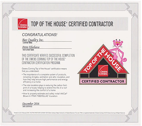Owens Corning Ventilation & Blow in Insulation Certification